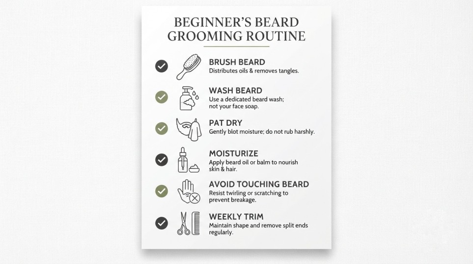 Daily beard grooming routine checklist for beginners.