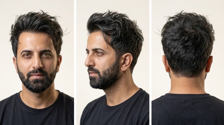 Man with thin hair styled in a textured messy quiff
