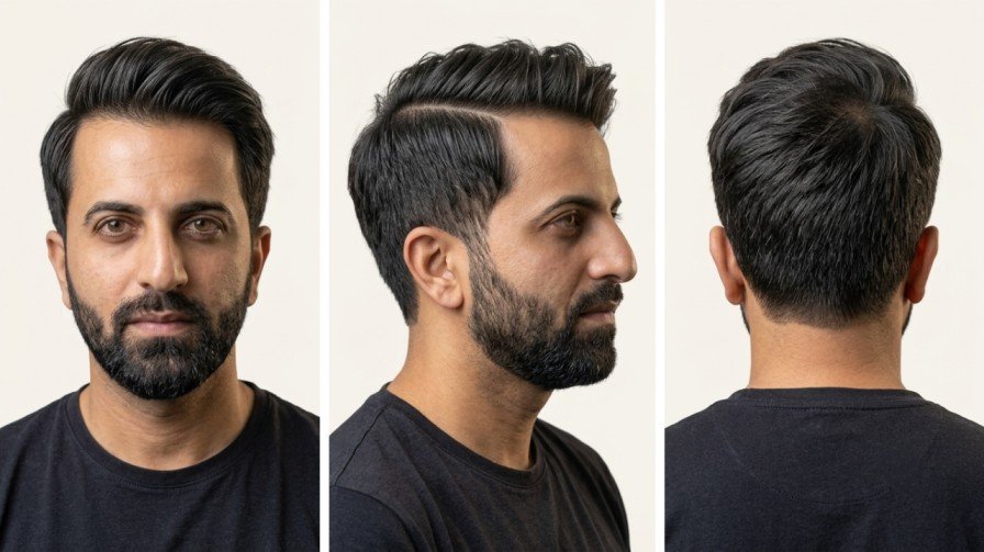 Man with fine hair wearing a classic natural side part hairstyle