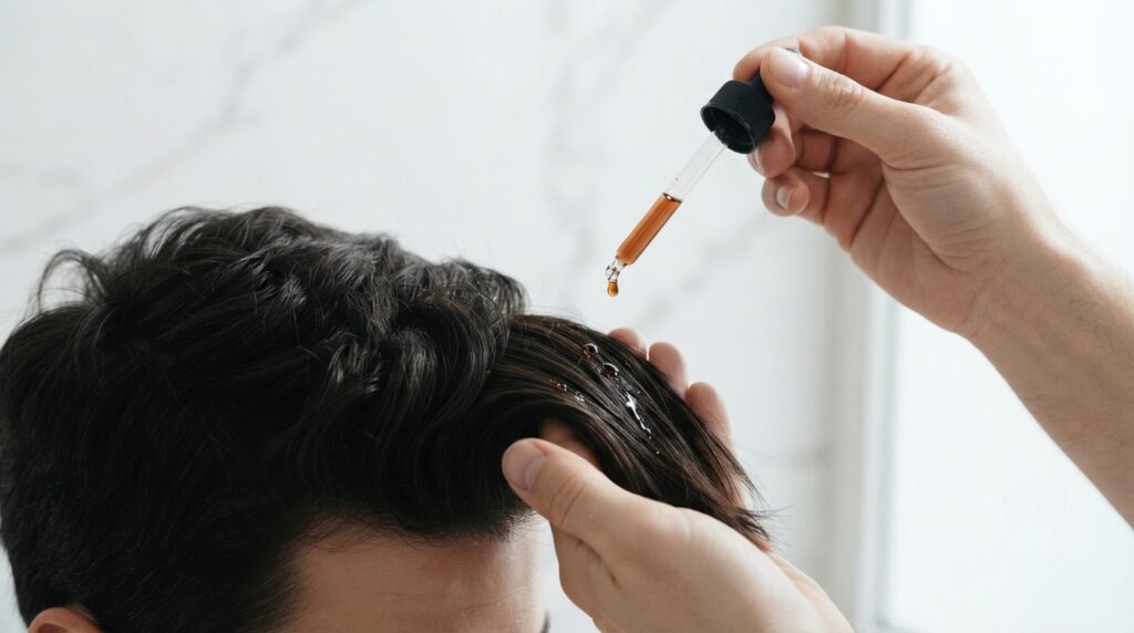 Applying hair oil to the hair lengths instead of directly onto the scalp.
