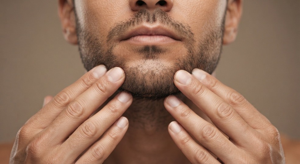Proper facial massage technique for healthy beard growth.