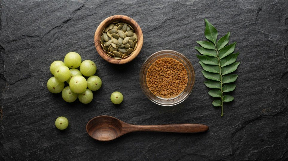 Nutrient-rich superfoods that may support healthy hair growth in men.