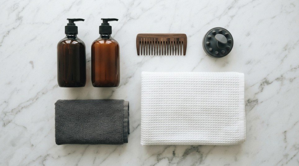 Essential hair care products for maintaining a healthy scalp and reducing hair fall.