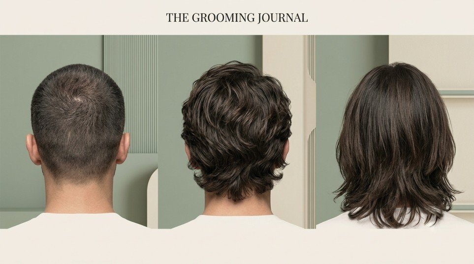 Men with short, medium, and long hair showing different hair lengths