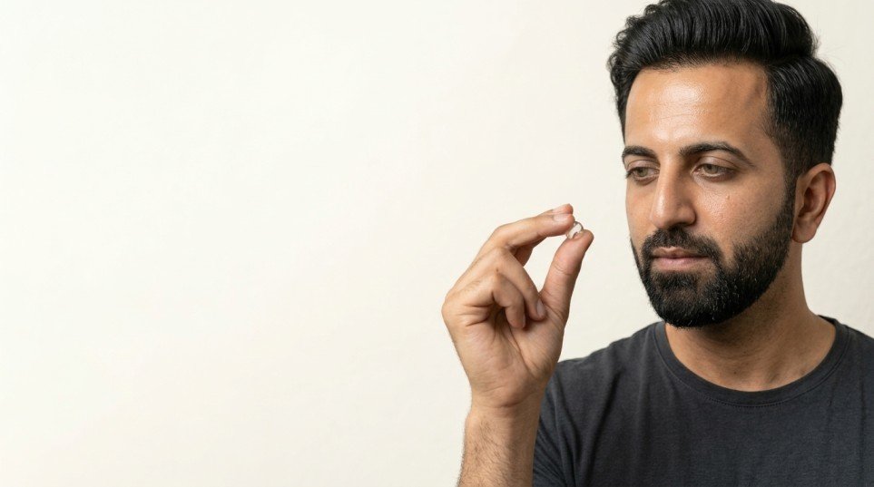 Man with oily skin holding lightweight gel moisturizer for a best moisturizer for oily skin guide
