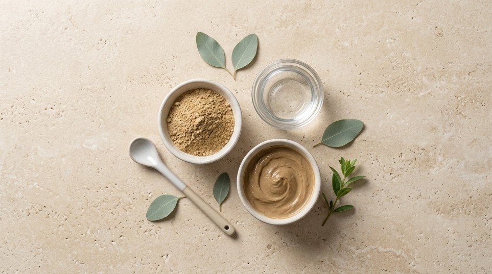 Multani mitti (Fuller's Earth) prepared as a natural remedy for oily skin.