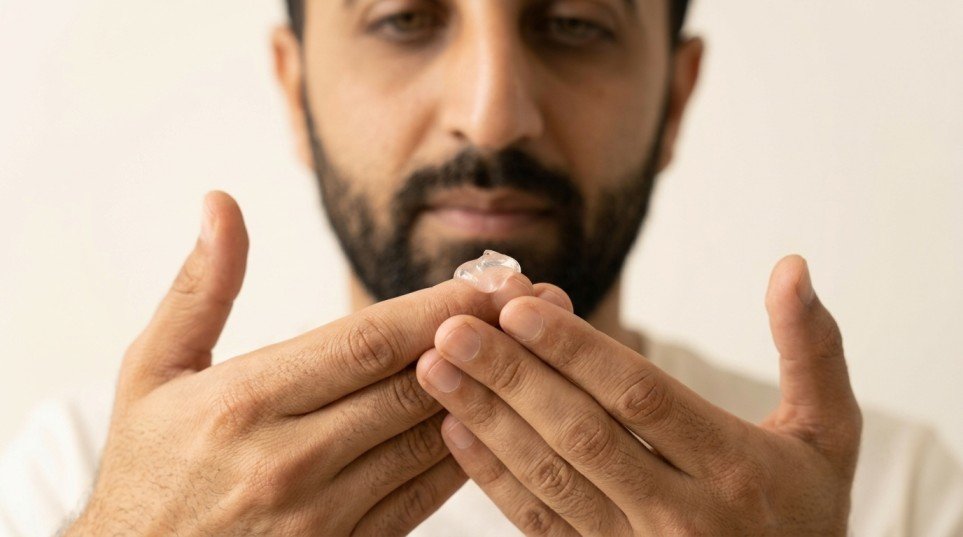 Sunscreen gel on fingertips before application